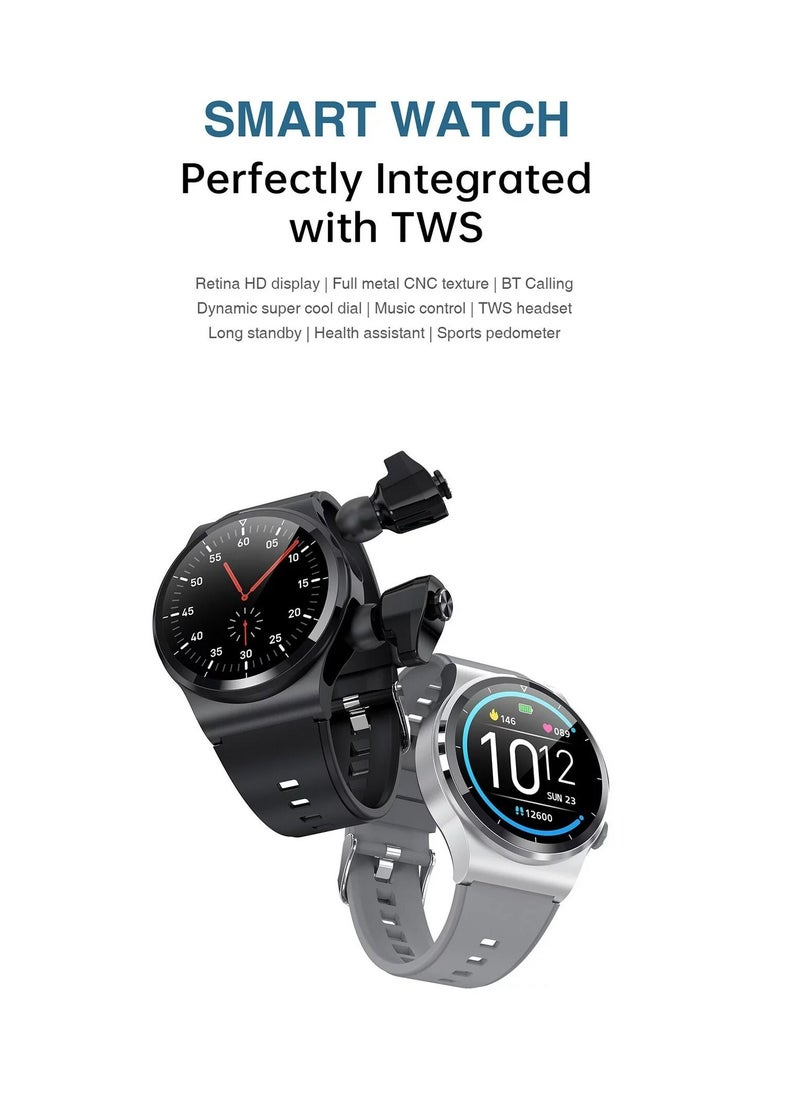 AROAQ - GT69 Smart Watch TWS Earphone Heart Rate Blood Pressure  Oxygen BT Call Music Sports Men Women Smartwatch Black - Image 1