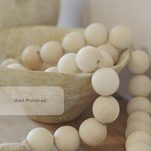 RUIRUICO Extra Large Wood Bead Garland with 1.6" Diameter Wood Beads, Wooden Beads Garland with Tassels, Decorative Beads, Farmhouse Beads Home Decor (Nature Beige, 41 Inches) - Image 3