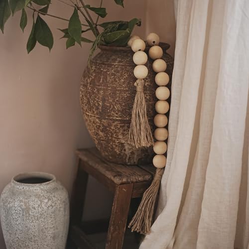 RUIRUICO Extra Large Wood Bead Garland with 1.6" Diameter Wood Beads, Wooden Beads Garland with Tassels, Decorative Beads, Farmhouse Beads Home Decor (Nature Beige, 41 Inches) - Image 4