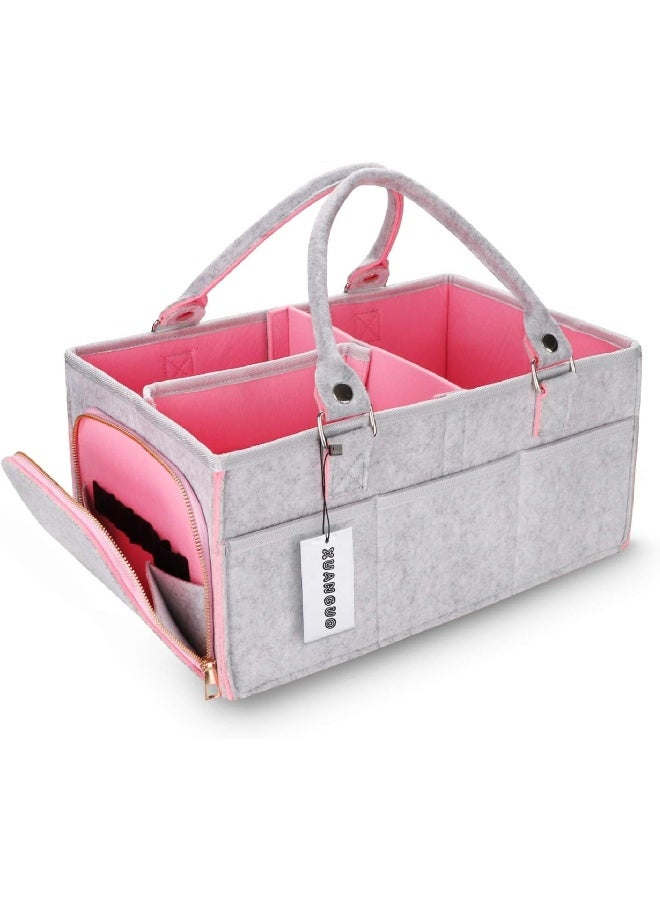 XUANGUO Baby Diaper Caddy Organizer for Girl Boy Large Nursery Storage Bin Basket Portable Holder Tote Bag Caddie for Changing Table and Car Baby Shower Gifts Newborn Registry Essentials Must Haves Pink  - Image 1