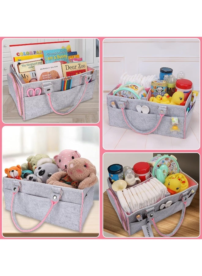 XUANGUO Baby Diaper Caddy Organizer for Girl Boy Large Nursery Storage Bin Basket Portable Holder Tote Bag Caddie for Changing Table and Car Baby Shower Gifts Newborn Registry Essentials Must Haves Pink  - Image 5