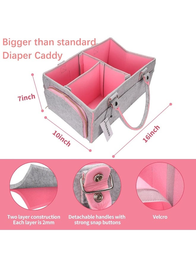 XUANGUO Baby Diaper Caddy Organizer for Girl Boy Large Nursery Storage Bin Basket Portable Holder Tote Bag Caddie for Changing Table and Car Baby Shower Gifts Newborn Registry Essentials Must Haves Pink  - Image 2