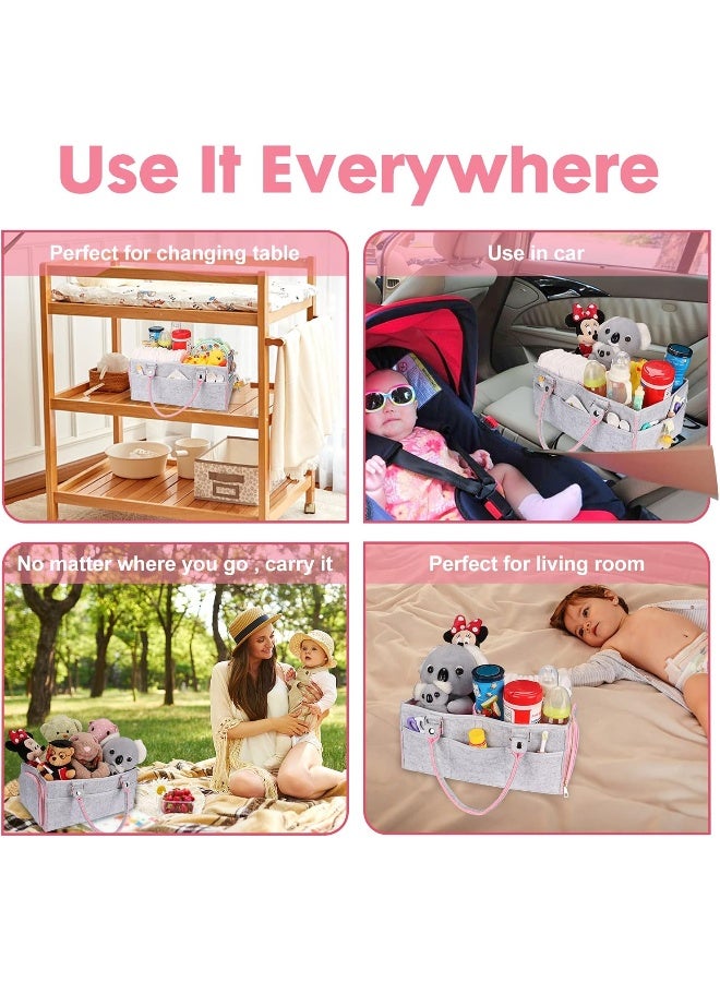 XUANGUO Baby Diaper Caddy Organizer for Girl Boy Large Nursery Storage Bin Basket Portable Holder Tote Bag Caddie for Changing Table and Car Baby Shower Gifts Newborn Registry Essentials Must Haves Pink  - Image 4