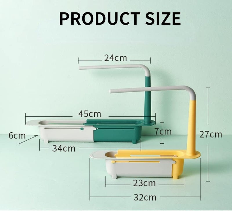 comfrt Updated Telescopic Sink Storage Rack, Adjustable Length Drainer Telescopic 2 In 1 Sink Storage Rack Holder, Storage Sponge Soap Holder with Dishcloth Hanger Expandable Storage Drain Basket (Yellow) - Image 3