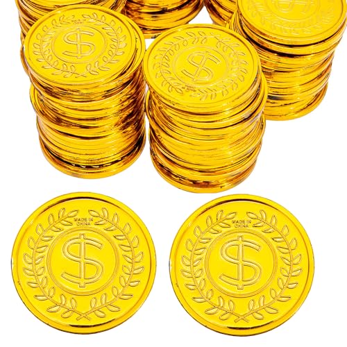 Liatunou 50 Pcs Plastic Gold Coins BulkPirate Gold Coins for Treasure Hunt GamesParty DecorationsPirate GamesParadeRewardsNovelty Party Favors - Image 1