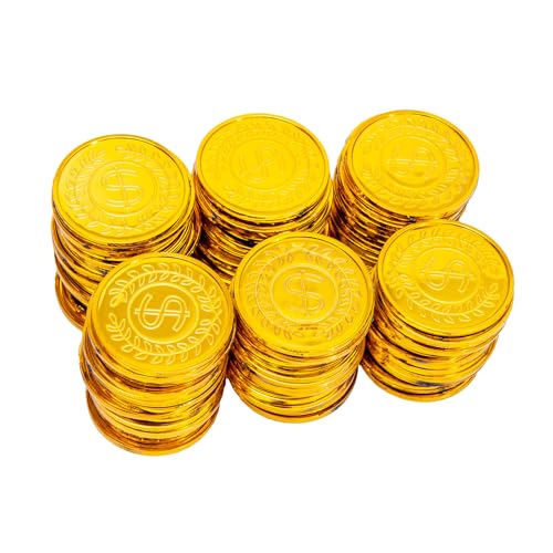 Liatunou 50 Pcs Plastic Gold Coins BulkPirate Gold Coins for Treasure Hunt GamesParty DecorationsPirate GamesParadeRewardsNovelty Party Favors - Image 5