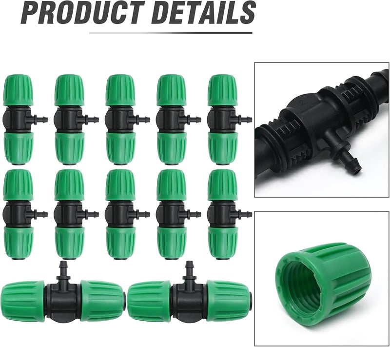 MDEOOSKY 12 Pcs Barbed Tee 1/2 Inch Tubing (1/2" ID X 0.6-0.63" OD) 16mm To 1/4 Inch Irrigation Tube Anti-Drop Barbed Tee Hose Fittings Drip Parts Twist Locked 3 Way Connectors(Fits 13mm ID / 4mm ID) - Image 4