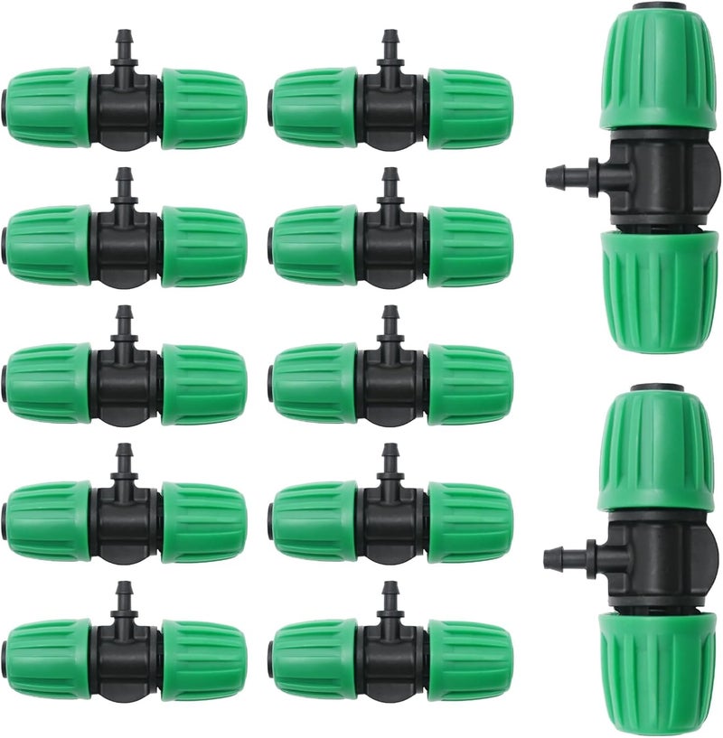 MDEOOSKY 12 Pcs Barbed Tee 1/2 Inch Tubing (1/2" ID X 0.6-0.63" OD) 16mm To 1/4 Inch Irrigation Tube Anti-Drop Barbed Tee Hose Fittings Drip Parts Twist Locked 3 Way Connectors(Fits 13mm ID / 4mm ID) - Image 1