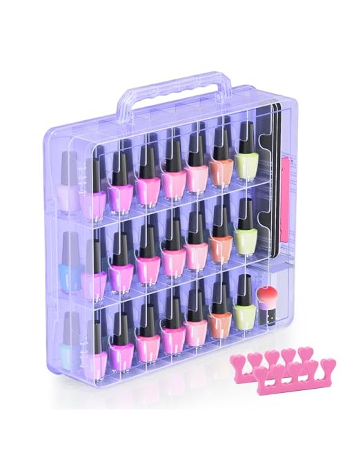 BELOVING - Beloving Nail Polish Organizer Case for 48 Bottles Nail Polish Holder with Adjustable Divider, Gel Nail Polish Storage Double Side Nail Polish Organizer Case for Storage Display, Purple - Image 1