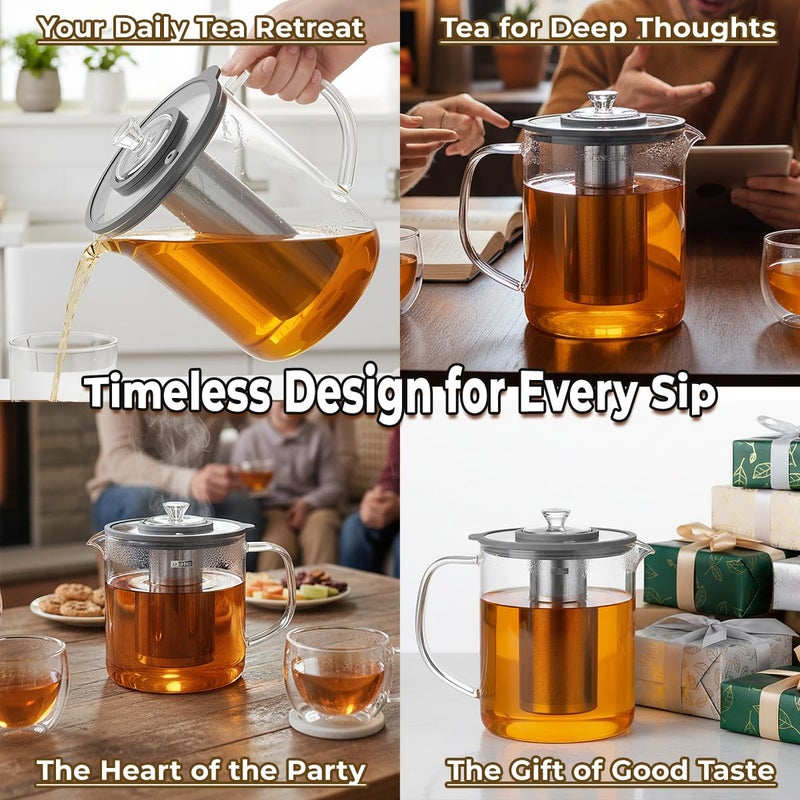 Aquach 85oz Large Glass Teapot & Tea Maker- Stovetop & Dishwasher Safe, Plastic-Free Borosilicate Glass Tea Kettle for Loose Leaf & Iced Tea - Image 3