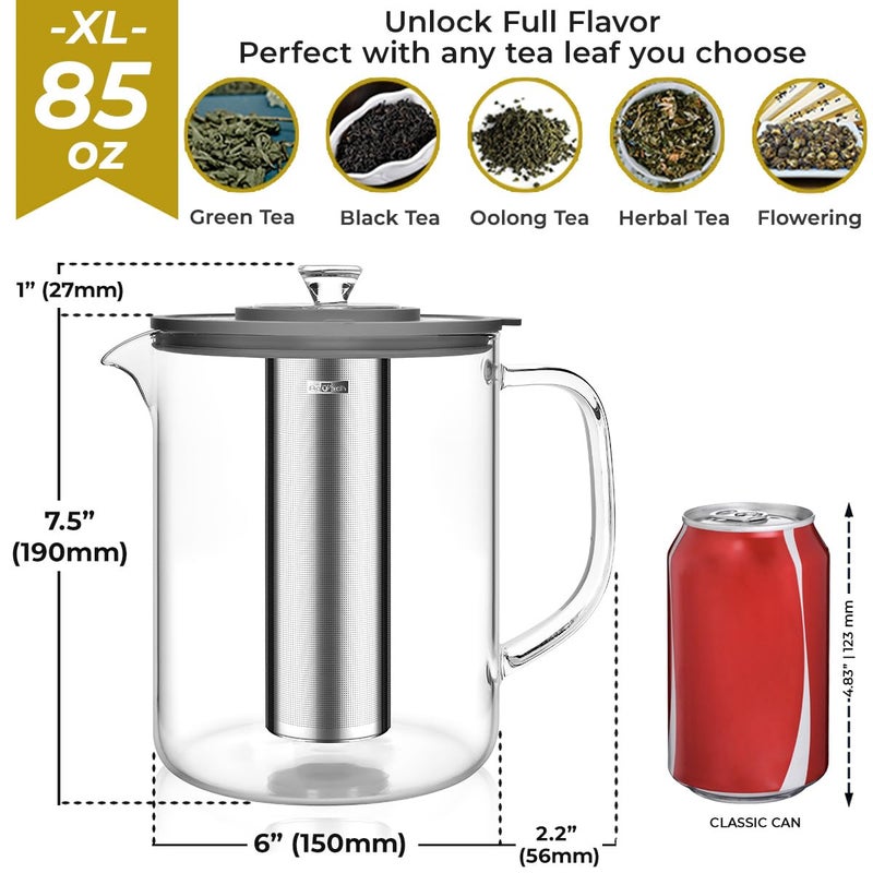 Aquach 85oz Large Glass Teapot & Tea Maker- Stovetop & Dishwasher Safe, Plastic-Free Borosilicate Glass Tea Kettle for Loose Leaf & Iced Tea - Image 4