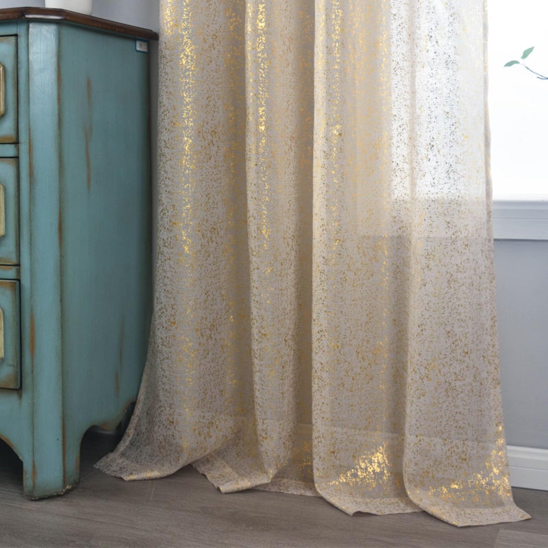 TERLYTEX Gold Sheer Curtains 63 Inch Length for Bedroom, 2 Panels Metallic Sparkle Spray Gold Shimmer Taupe Curtains, Privacy Light Filtering Grommet Sheer Window Curtains, 52 x 63 Inch, Taupe - Image 4