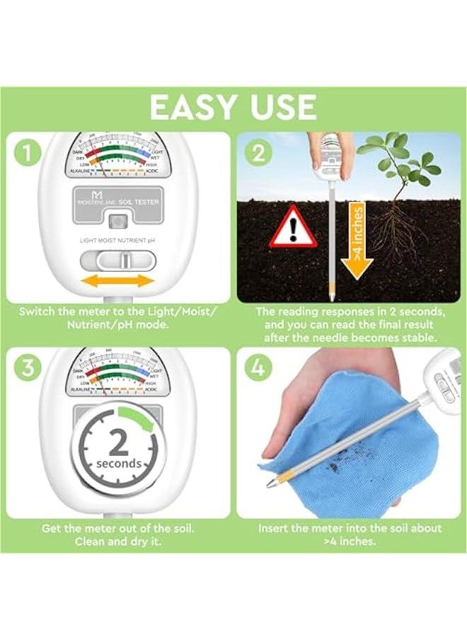 Beauenty 【Upgraded】 Soil Moisture Meter, 4-in-1 Soil pH Tester, Soil Moisture/Light/Nutrients/pH Meter for Gardening, Lawn, Farming, Indoor & Outdoor Plants Use, No Batteries Required  - Image 4