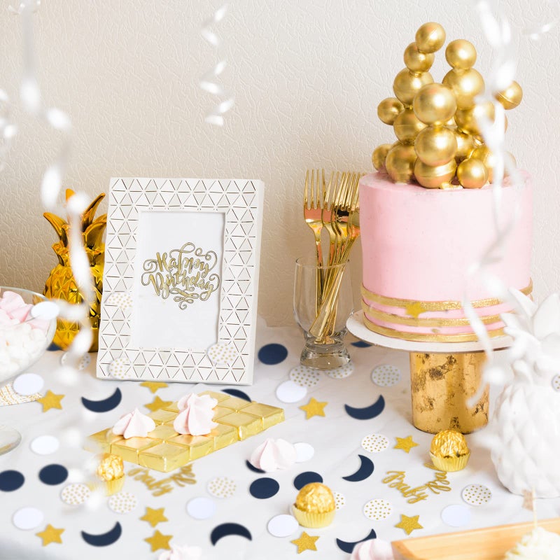 Minatee 400 Pcs Navy Blue Baby Shower Confetti Moon and Star Baby Shower Decorations Eid Ramadan Mubarak Decoration Gold White Star Moon Confetti Scatter for Gender Reveal Decor - Image 4