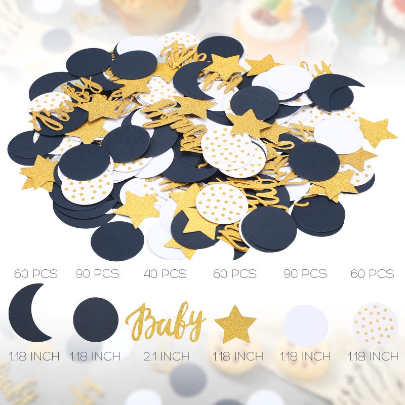 Minatee 400 Pcs Navy Blue Baby Shower Confetti Moon and Star Baby Shower Decorations Eid Ramadan Mubarak Decoration Gold White Star Moon Confetti Scatter for Gender Reveal Decor - Image 2