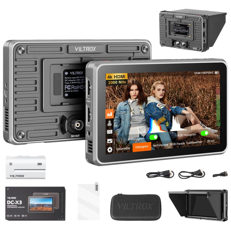 Viltrox DCX3 4K SDI Monitor DCX FHD 2000Nits 6 Touchscreen Camera Field Monitor with Sunshade Hood Battery Storage Bag DCX3 4K30Hz HDMISDI 350g - Image 2