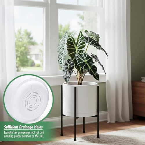 D'vine Dev 8 Inch White Planter Pot with Stand – Modern Plastic Cylinder Flower Pot with Heavy-Duty Metal Stand for Indoor Plants, 55-D-A-1 - Image 5