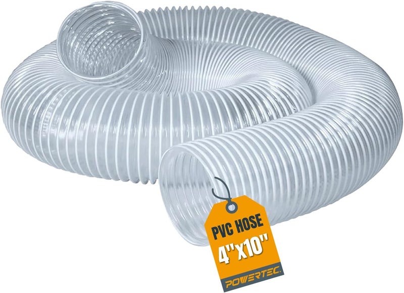 POWERTEC 4" x 10' Dust Collection Hose, 4 Inch Flexible PVC Dust Collector Hose for Table Saw, Band Saw, Planer, Jointer, Woodworking and Garage, WoodShop Dust Collection System (70111V) - Image 1