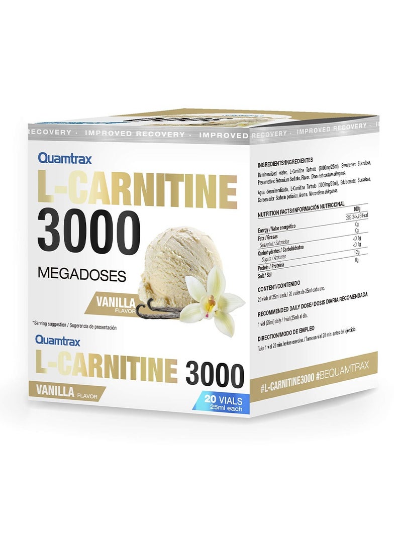Quamtrax L-Carnitine 3000 Shot Vanilla Flavor 20 Vials 500ml