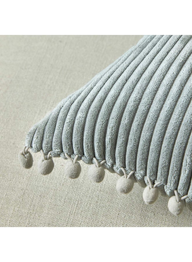 Pack of 2 Farmhouse Decorative Corduroy Throw Pillow Covers with Pom-poms, 18x18 Inch (45x45 cm), Grey - Image 3