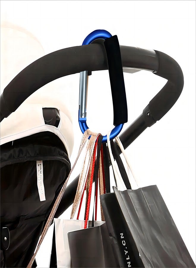 Noneea 3PCS Stroller Hooks, 5.2'' Large Carabiner Clip - Carabiner Large, Baby Stroller Hooks for Hanging Bags, Stroller Accessories(Blue) - Image 2
