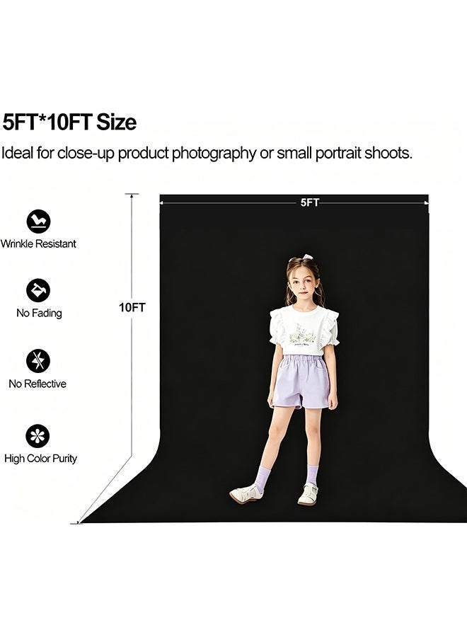 YelaJoy 5 Ft x10 Ft Photography Black Backdrop, Black Background Non-Reflective Fabric, Wrinkle Resistance Photo Background for Chromakey Photo Studio Video Shooting (Black) - Image 2