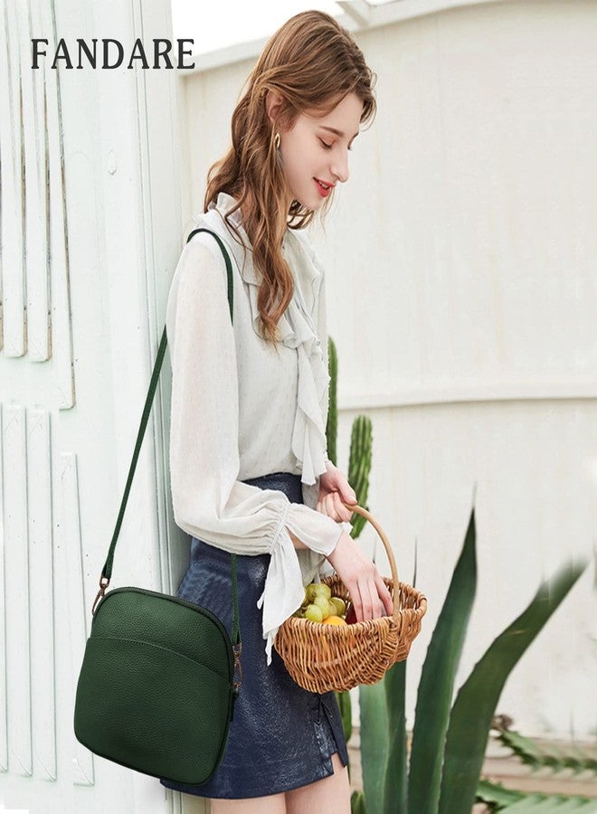FANDARE Women Shoulder Bags Genuine Leather Purse Lightweight Satchel for Sport Work Hiking Shop Crossbody Bag Green - Image 2