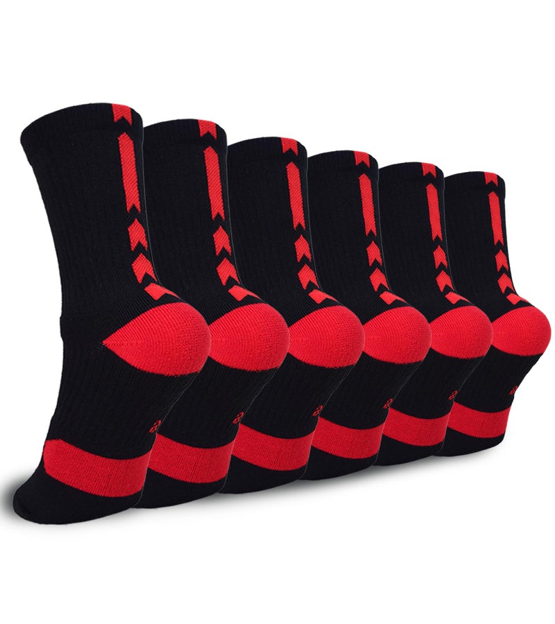 Popuid Youth Thick Basketball Socks for Boys - Cushioned Sports Compression Sock for Active Kids, Fits Ages 6-12 (Black & Red) - Image 1