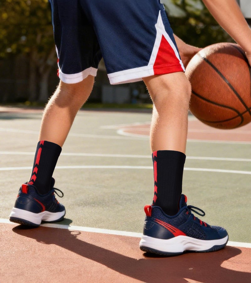 Popuid Youth Thick Basketball Socks for Boys - Cushioned Sports Compression Sock for Active Kids, Fits Ages 6-12 (Black & Red) - Image 2