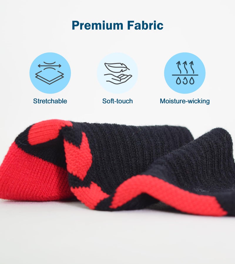 Popuid Youth Thick Basketball Socks for Boys - Cushioned Sports Compression Sock for Active Kids, Fits Ages 6-12 (Black & Red) - Image 4