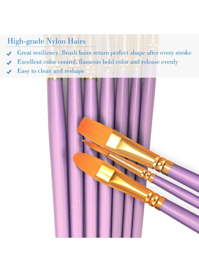 مجموعة من 10 فرش رسم فنية للرسم بالأكريليك، بمقبض خشبي ناعم ومريح، وشعيرات صناعية بأحجام وأشكال مختلفة، فرش ألوان مائية (بنفسجي) - Image 5