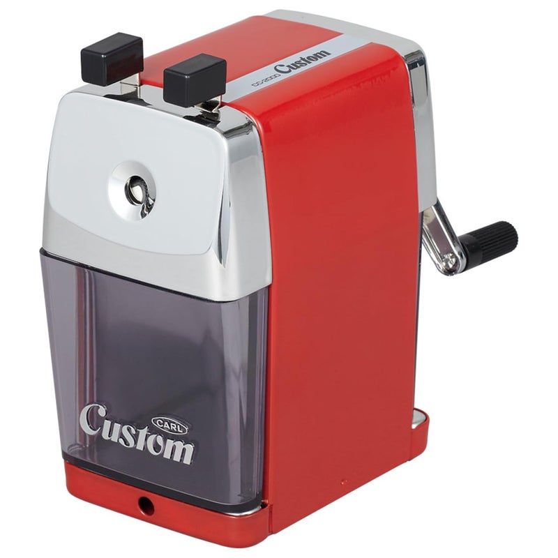 CARL CC2000 RED Heavy Duty Pencil Sharpener AllMetal Manual Crank for Classroom Home and Art Precision Sharp Points JamResistant Stable Clamp MessFree Shavings Tray