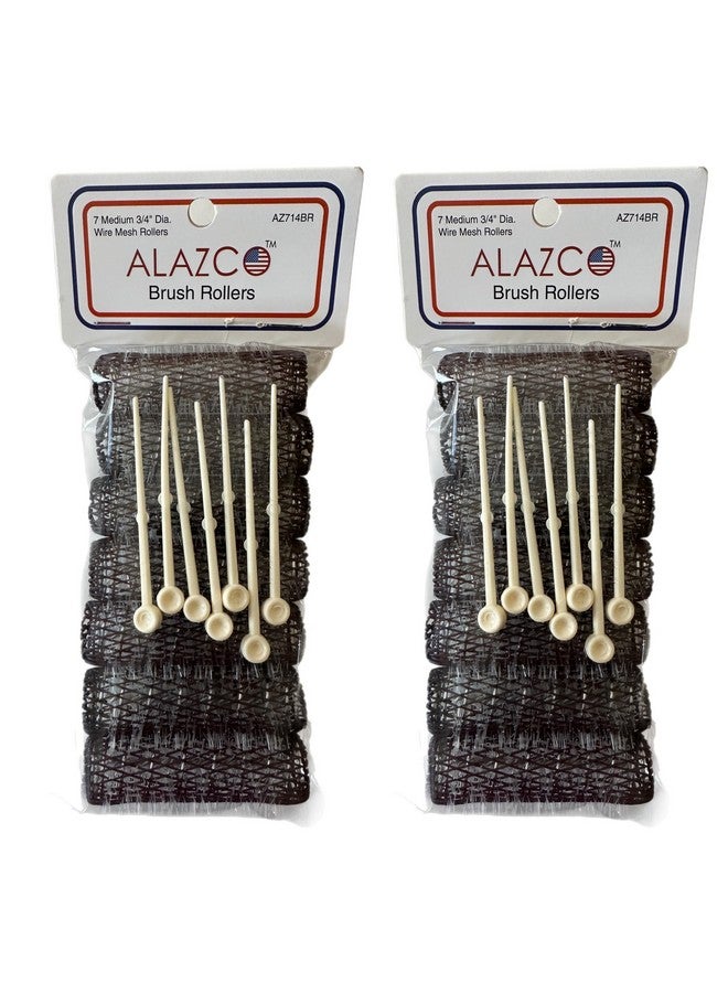 ALAZCO 14 pc Vintage Style Hair Roller Medium BRUSH ROLLERS & PINS Mesh Hair Curlers With Bristles 2.5"x 3/4", with Flexible Locking Pins - Image 1