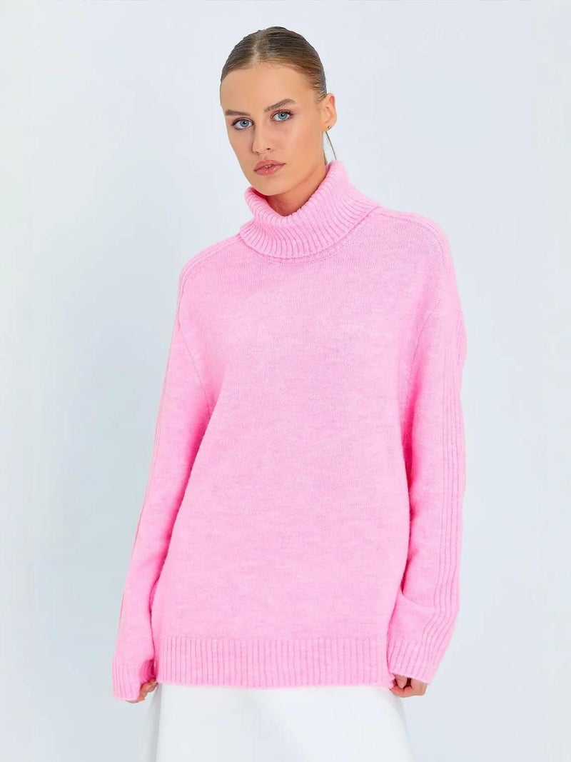 Mixray Loose Fit Turtleneck Knit Sweater - Image 1
