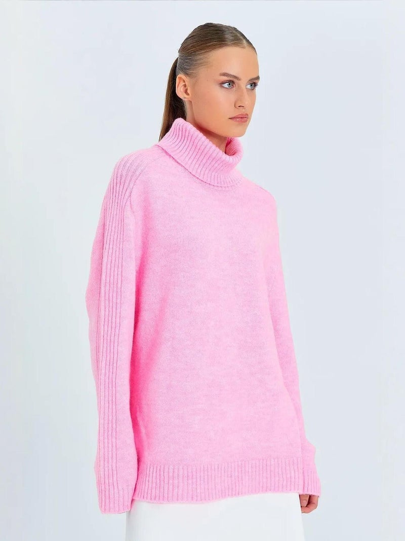 Mixray Loose Fit Turtleneck Knit Sweater - Image 2