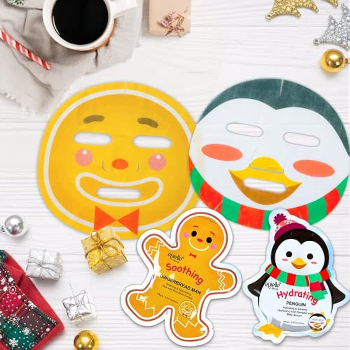 Epielle Holiday Character Face Mask 12 Pack, Fun & Effective Korean Skin Care, Spa Party Favors, Stocking Stuffers, Birthday Gifts for Women, Self Care Gifts - Image 2