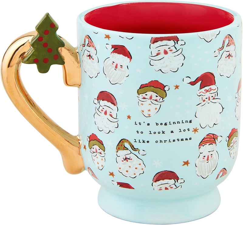 Mud Pie Christmas Pedestal Mug Blue Santa 13 oz - Image 1