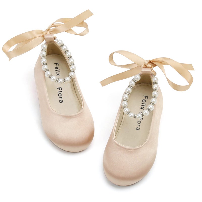 Felix & Flora Toddler Little Ballet Shoes Nude Size 10 Flower Girls Mary Jane Flats Dress Shoes Party Wedding - Image 1