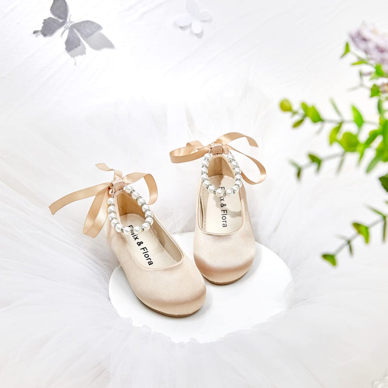Felix & Flora Toddler Little Ballet Shoes Nude Size 10 Flower Girls Mary Jane Flats Dress Shoes Party Wedding - Image 3