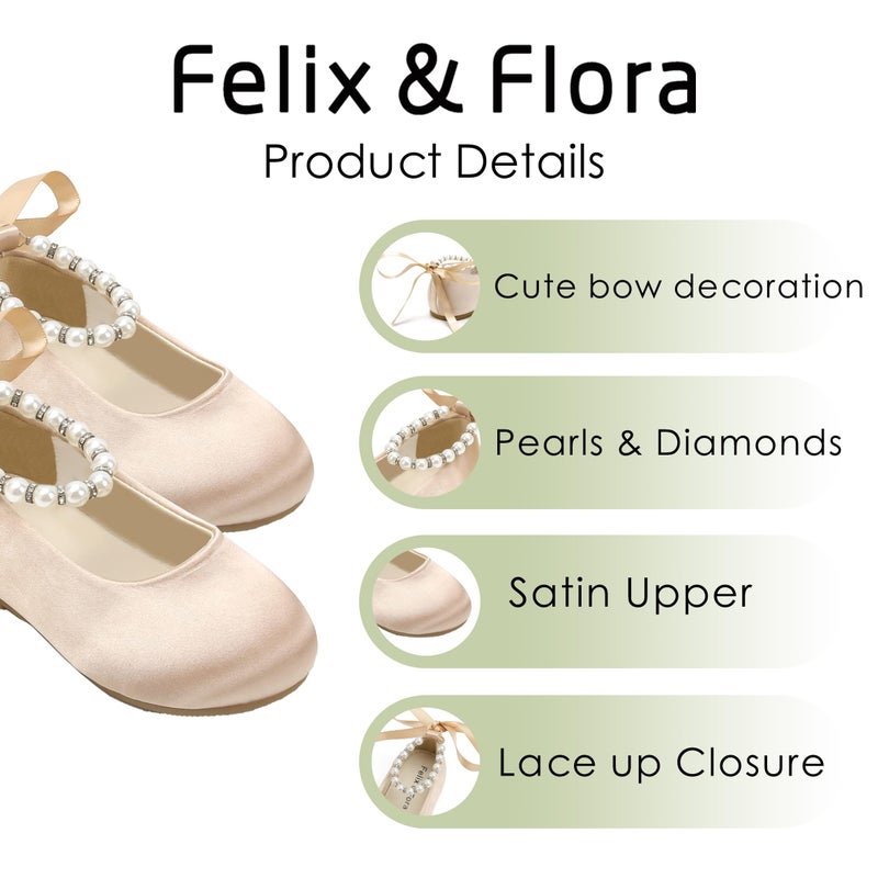Felix & Flora Toddler Little Ballet Shoes Nude Size 10 Flower Girls Mary Jane Flats Dress Shoes Party Wedding - Image 4