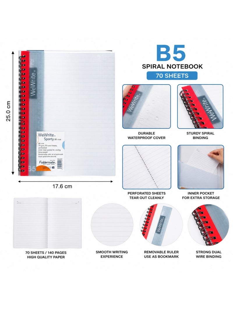 Foldermate 1-Piece B5 Size Spiral Lined Notebook 70 Sheets Assorted Colours - Image 2