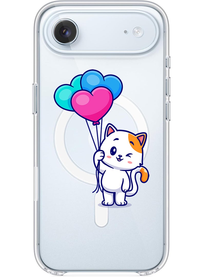 Theodor Magnetic Case for Apple iPhone 17 Air Compatible with MagSafe Wireless Charging, Shockproof Phone Bumper Cover - Cat holding Baloons - Image 1