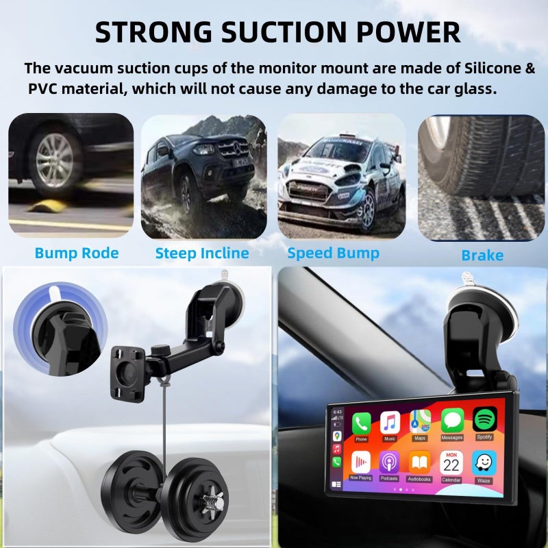 Epronic Extended Carplay Mount, 360Â° Flexible Windshield Dashboard Suction Cup Bracket Replacemect for 7" 9" 10.26" Inch Carplay Screen Android Auto Mount Car Baby Camera Monitor Phone Holder - Image 5