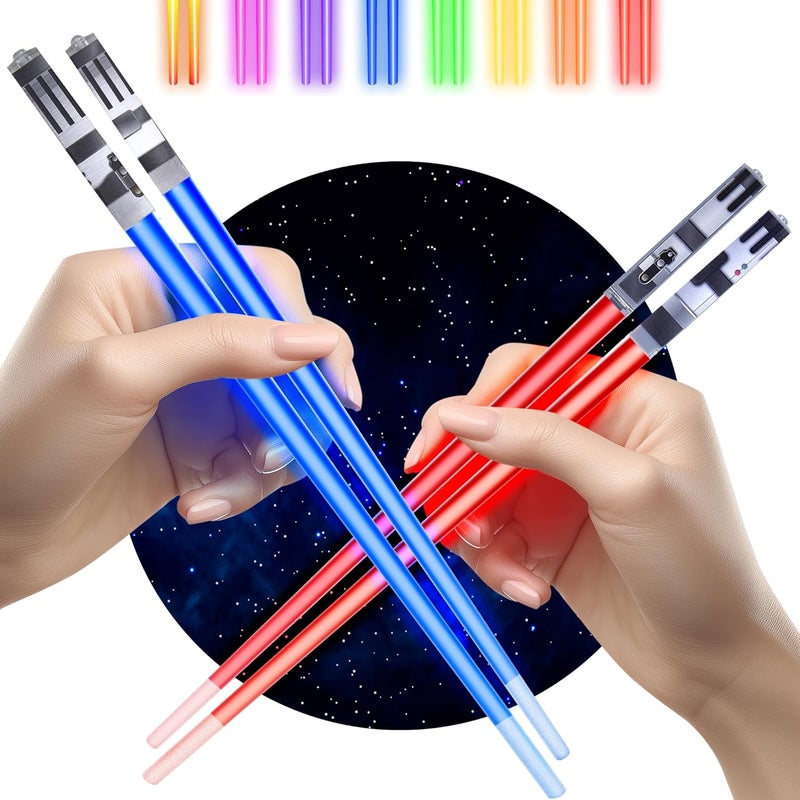 ChopSabers Lightsaber Chopsticks Light Up, Star Wars Chopsticks Light Up, Mini Lightsaber, Fun Chop, Cool Chopsticks, Light Saber Chopsticks, Led Chopsticks, 2 PAIRS, Blue Red (Frosted Tips) - Image 1