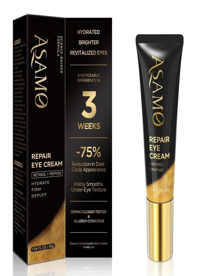 ASAMO Retinol Eye Cream – Retinol and Peptides for Fine Lines, Puffiness, and Under-Eye Shadows, Anti Aging, Eye Care Daily Wrinkle Cream,1.06 fl.oz - Image 1