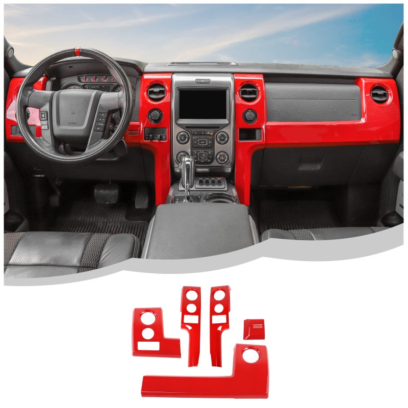 PDKLIN for F150 Interior Trim Kit Red Dashboard Panel Cover Trim  Headlight Switch Bezel Cover Trim for Ford F150 20092014 Red Interior Accessories 5pcs