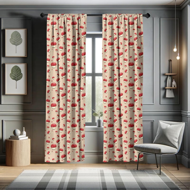 Ambesonne Ambesonne Mushroom Curtains  Woodland Themed Illustration of Spotted Toadstool Summer Season Forest Cartoon  Window Treatments 2 Panel Set for Living Room Bedroom  Pair of - 28"" x 95""  Ivory Red - Image 5