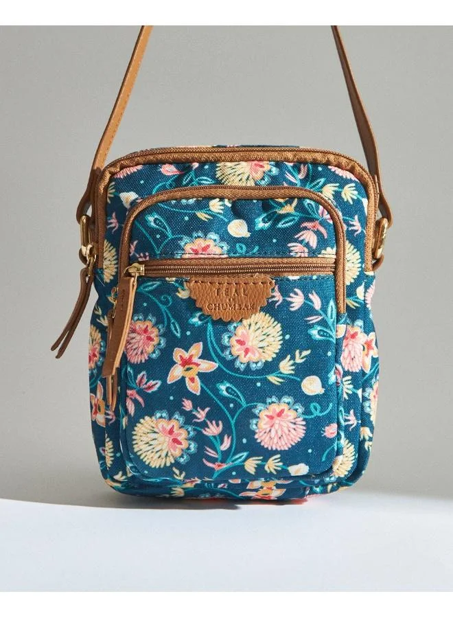 Chumbak Teal by Chumbak Blue Bloom Wallet  Sling Bag