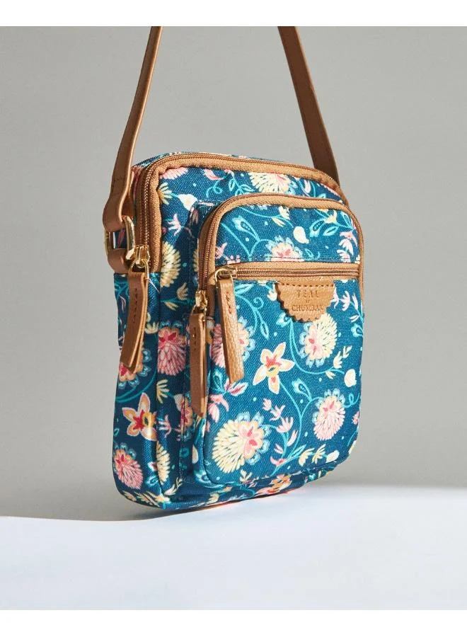 Chumbak Teal by Chumbak Blue Bloom Wallet  Sling Bag