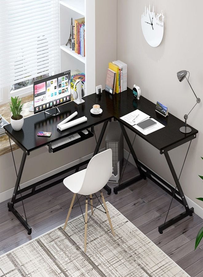 fashionhome L Shape Gaming Table Computer Desk with Large Monitor Stand ...